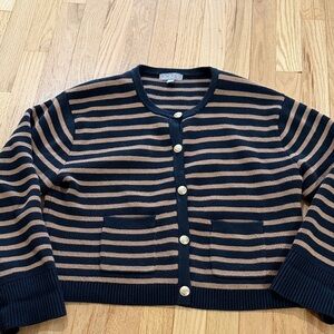 J Crew 2024 Black Tan Striped Relaxed Emilie Sweater Lady Jacket Sz M